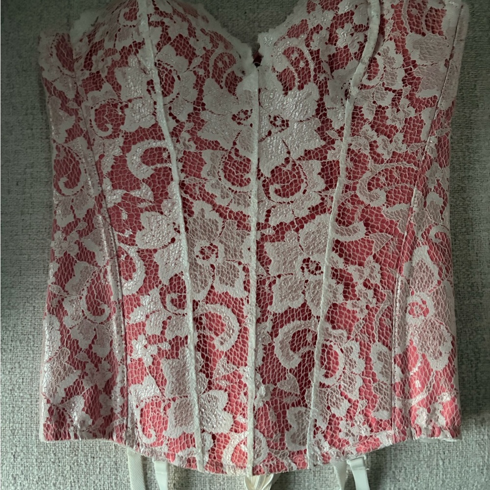Frederick's of Hollywood Pink and White Lace Corset